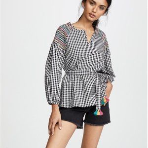 Madewell Gingham shirt with colorful embroidery